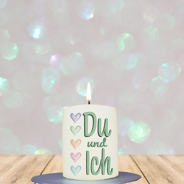 Valentinstagskerze 8x6cm Du und Ich