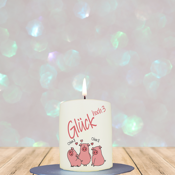 Neujahrskerze 8x6cm Glück hoch3