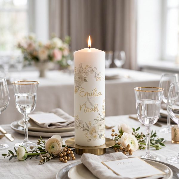 Hochzeitskerze 20x7cm Emilia u Noah Pale Lemon