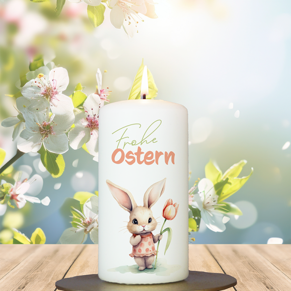 Osterkerze 12x6cm Frohe Ostern Häschen