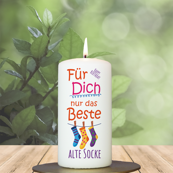 Geburtstagskerze 12x6cm Für Dich nur das Beste alte Socke