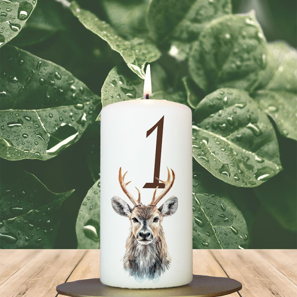 Weihnachtskerze 12x6cm Hirsch Waldtier 1
