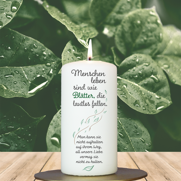 Trauerkerze 12x6cm Menschenleben sind wie Blätter