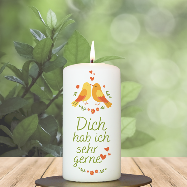 Valentinstagskerze 12x6cm Vögel Dich hab ich sehr gern