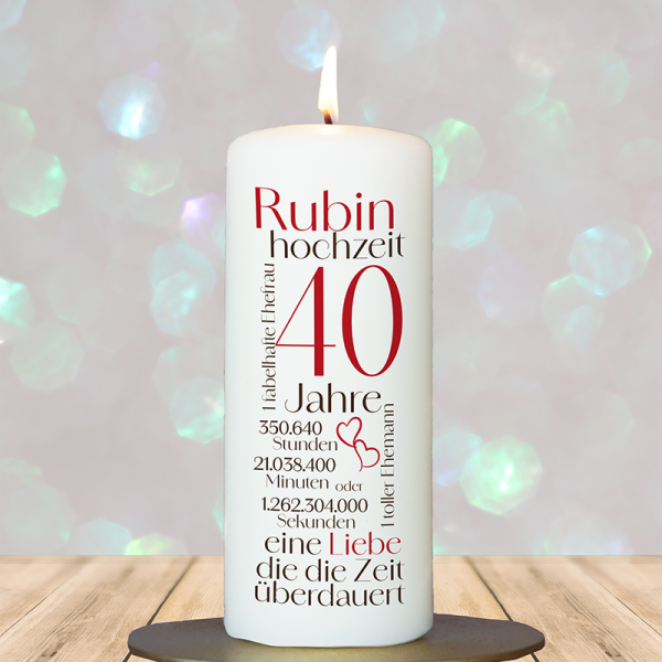 Jubiläumskerze 15x6cm 40 Jahre Worte