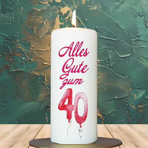 Geburtstagskerze 15x6cm 40 Luftballonzahlen pink
