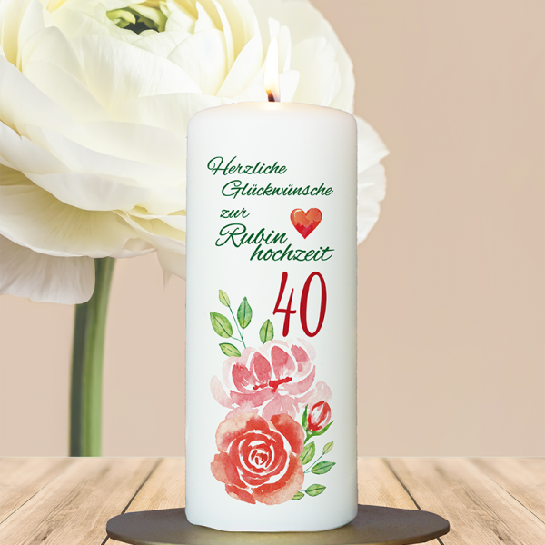 Jubiläumskerze 15x6cm 40 Rubinhochzeit