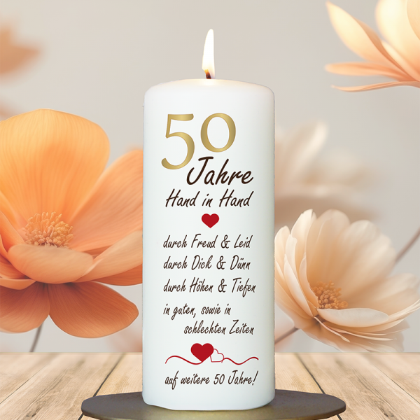 Jubiläumskerze 15x6cm 50 Jahre Hand in Hand
