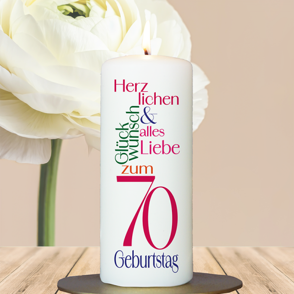 Geburtstagskerze 15x6cm 70 Glückwunsch pink