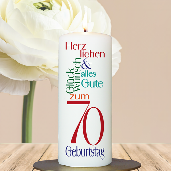 Geburtstagskerze 15x6cm 70 Glückwunsch rot