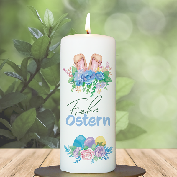 Osterkerze 15x6cm Frohe Ostern Ohren blau