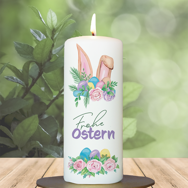 Osterkerze 15x6cm Frohe Ostern Ohren lila