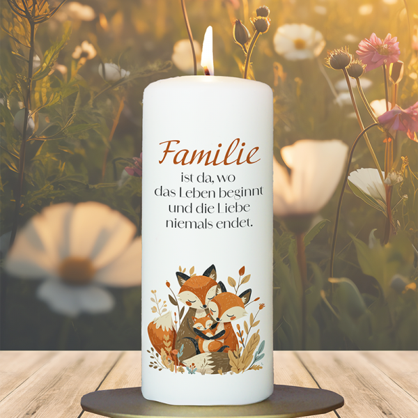 Familienkerze 15x6cm Fuchsfamilie