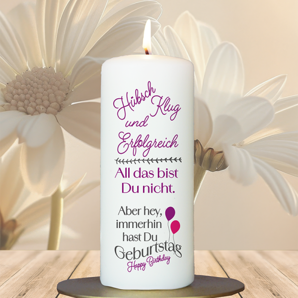 Geburtstagskerze 15x6cm hübsch, klug, erfolgreich
