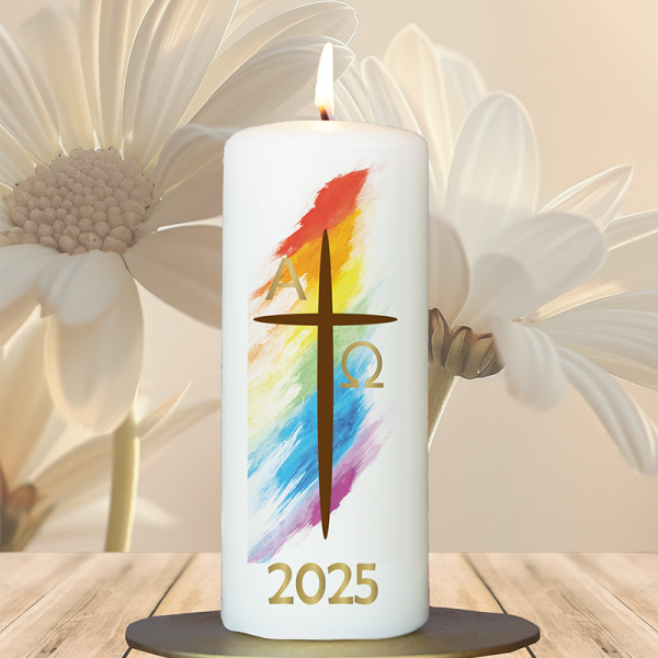 Osterkerze 15x6cm Tischosterkerze Regenbogen