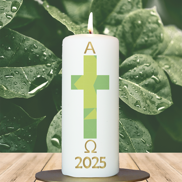 Osterkerze 15x6cm Tischosterkerze grün geometrisch