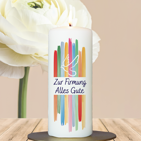Firmung-/ Konfirmationskerze 15x6cm Regenbogenstreifen Firmung