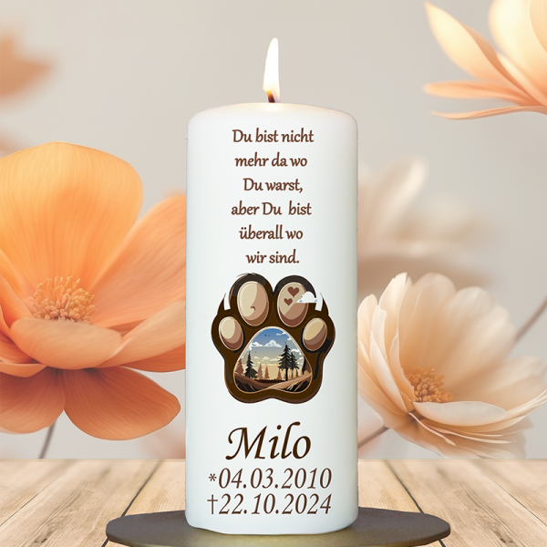 Trauer Tierkerze 15x6cm Pfote 1