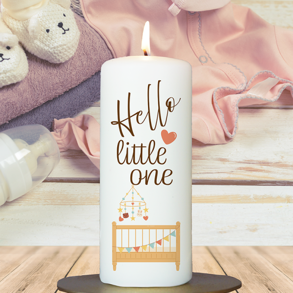 Geburtskerze 15x6cm Hello little one