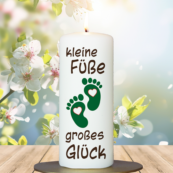 Geburtskerze 15x6cm Kleine Füße großes Glück