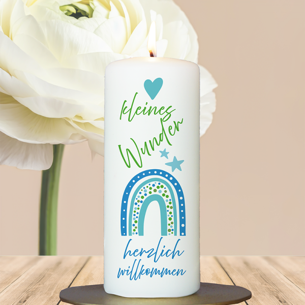 Geburtskerze 15x6cm Kleines Wunder blau