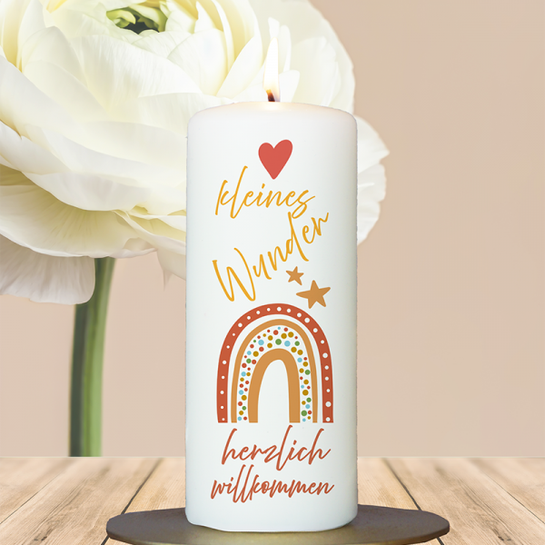 Geburtskerze 15x6cm Kleines Wunder orange