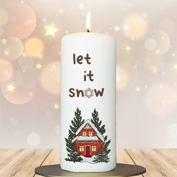 Weihnachtskerze 15x6cm Let it snow