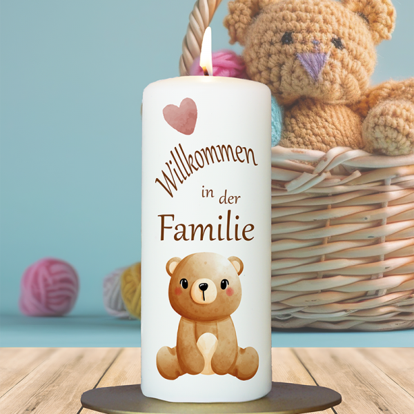Geburtskerze 15x6cm Willkommen in der Familie Bär