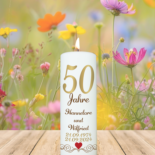 Jubiläumskerze 20x7cm 50 Hannelore und Wilfried