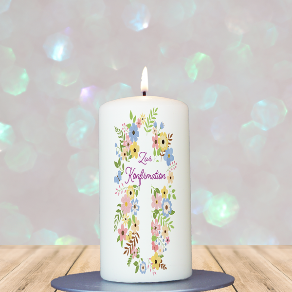 Firmung-/ Konfirmationskerze 12x6cm Blumenkreuz Konfirmation