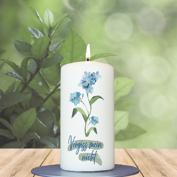 Trauerkerze 12x6cm Vergiss mein nicht Blume