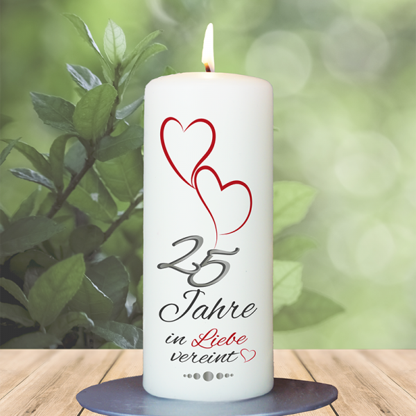Jubiläumskerze 15x6cm 25 Jahre in Liebe vereint