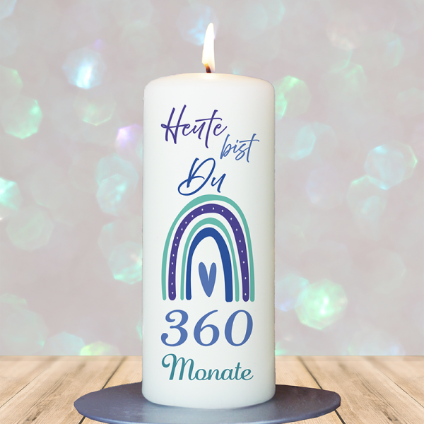 Geburtstagskerze 15x6cm 360 Monate blau