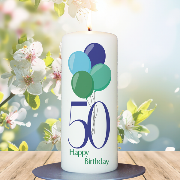 Geburtstagskerze 15x6cm 50 Ballons blau