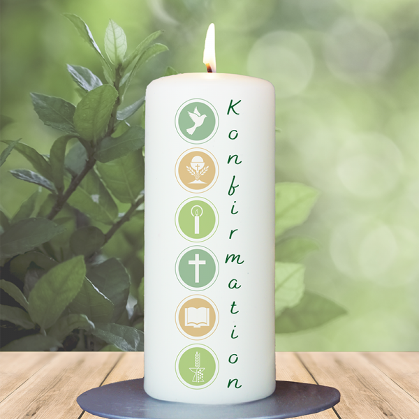 Firmung-/ Konfirmationskerze 15x6cm Kreissymbole Konfirmation