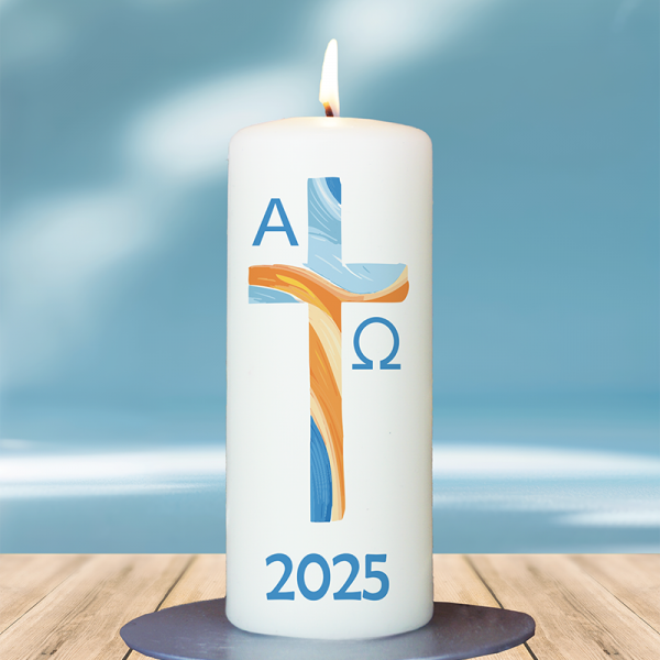 Osterkerze 15x6cm Tischosterkerze blau-orange