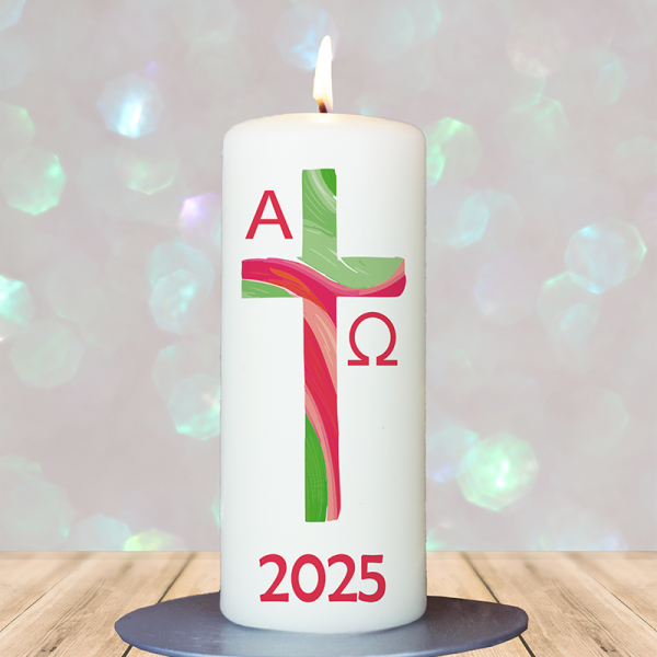 Osterkerze 15x6cm Tischosterkerze grün-rosa