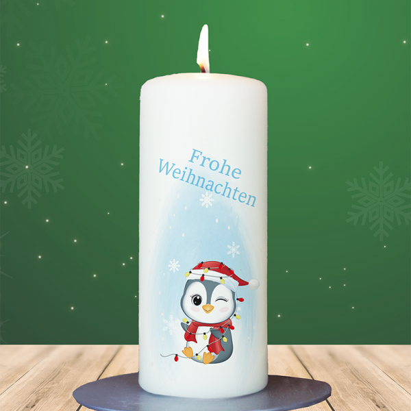 Weihnachtskerze 15x6cm Pinguin Frohe Weihnachten