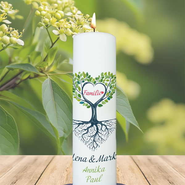 Familienkerze 25x7cm Herzbaum