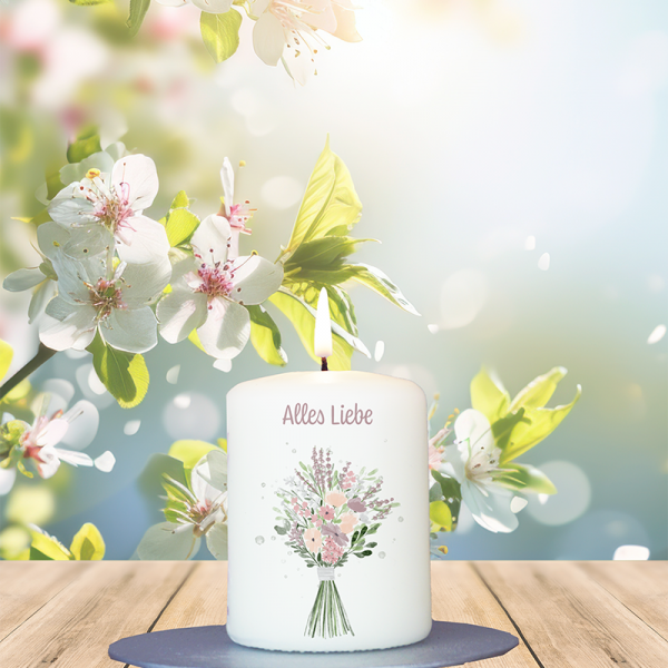 Valentinstagskerze 8x6cm Blumenstrauss Alles Liebe