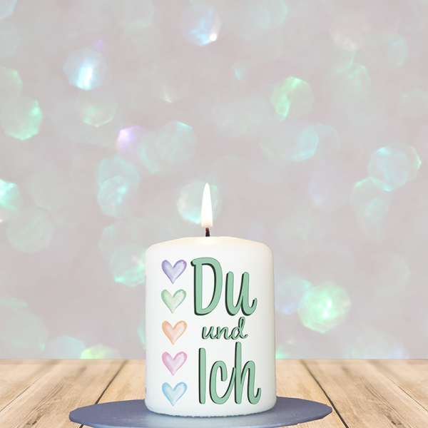 Valentinstagskerze 8x6cm Du und Ich