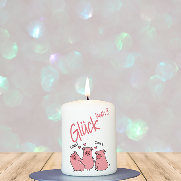 Neujahrskerze 8x6cm Glück hoch3